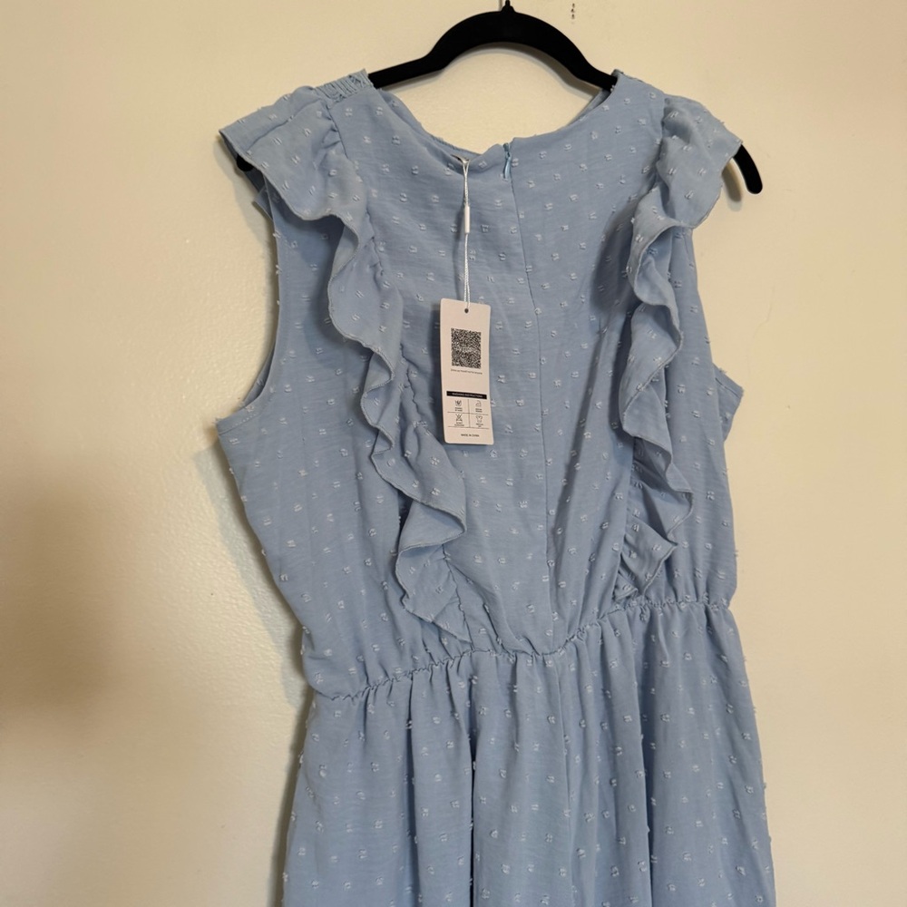 Light Blue Ruffle Lace-Back Romper - Picture 6 of 7